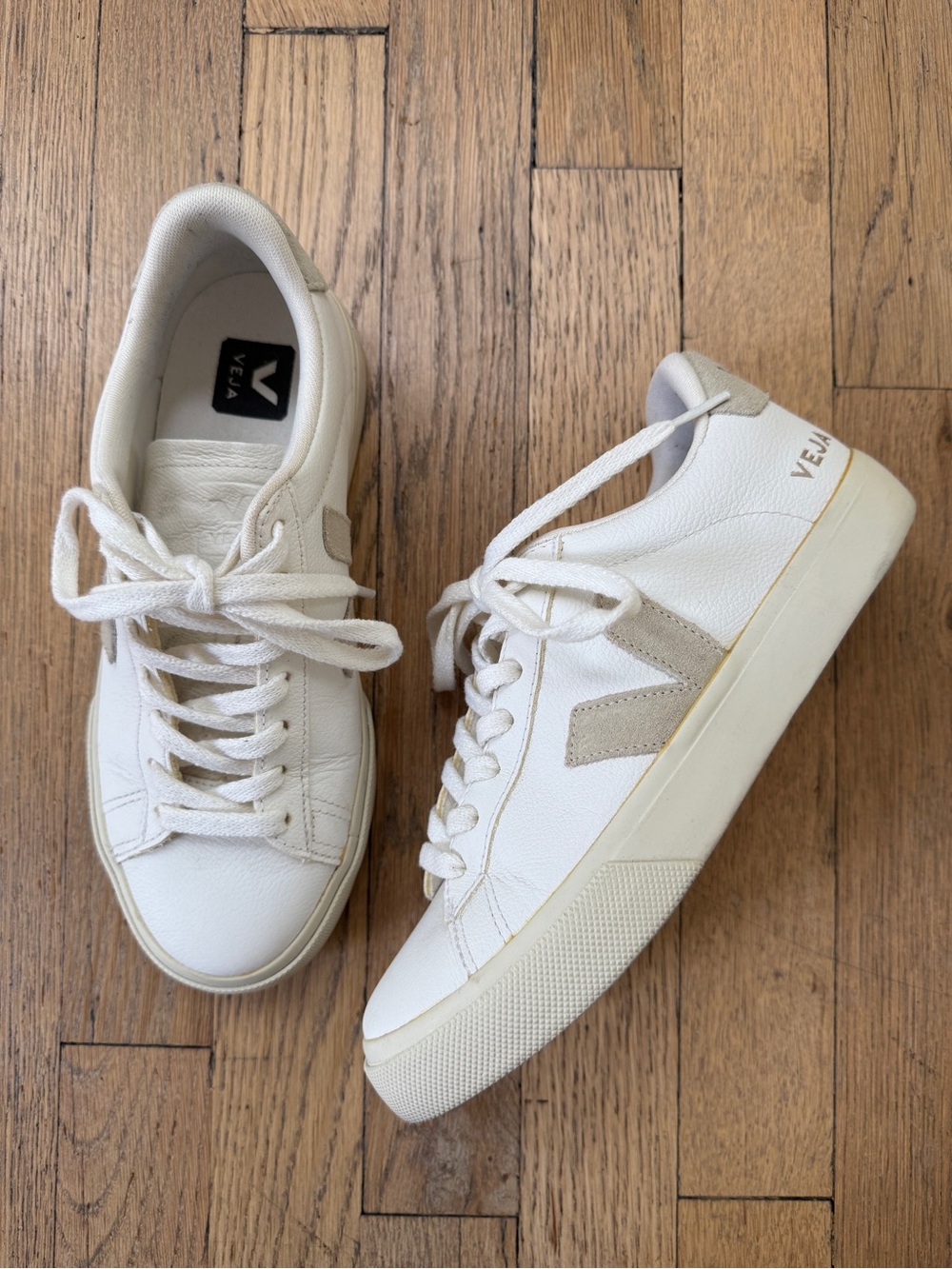 Veja Off-White Leather Sneakers with Beige Suede Accents